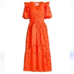 Kate Spade Clover Eyelet Dress Tiered Embroidered Floral Print Boho Midi 14